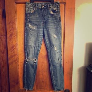 Vintage wash button fly jeans